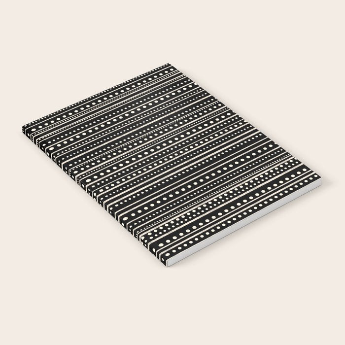 Bamako Striped and Dotted Pattern in Black and Almond Cream Notebook Gallery Image 2