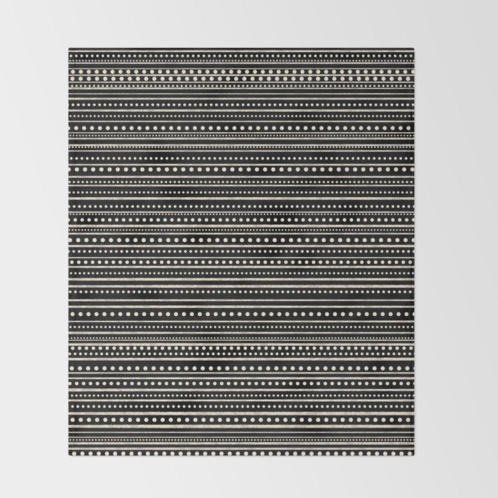 Bamako Striped and Dotted Pattern in Black and Almond Cream Throw Blanket Gallery Image 2