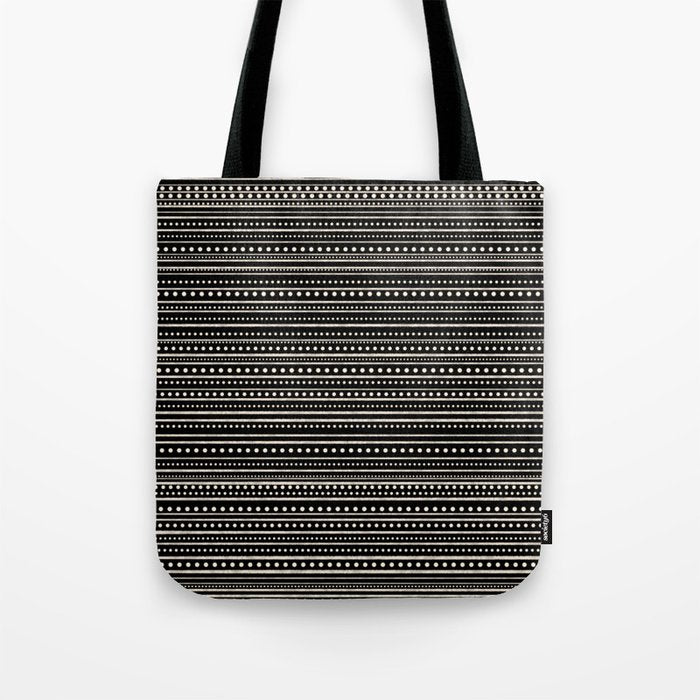 Bamako Striped and Dotted Pattern in Black and Almond Cream Tote Bag Gallery Image 1