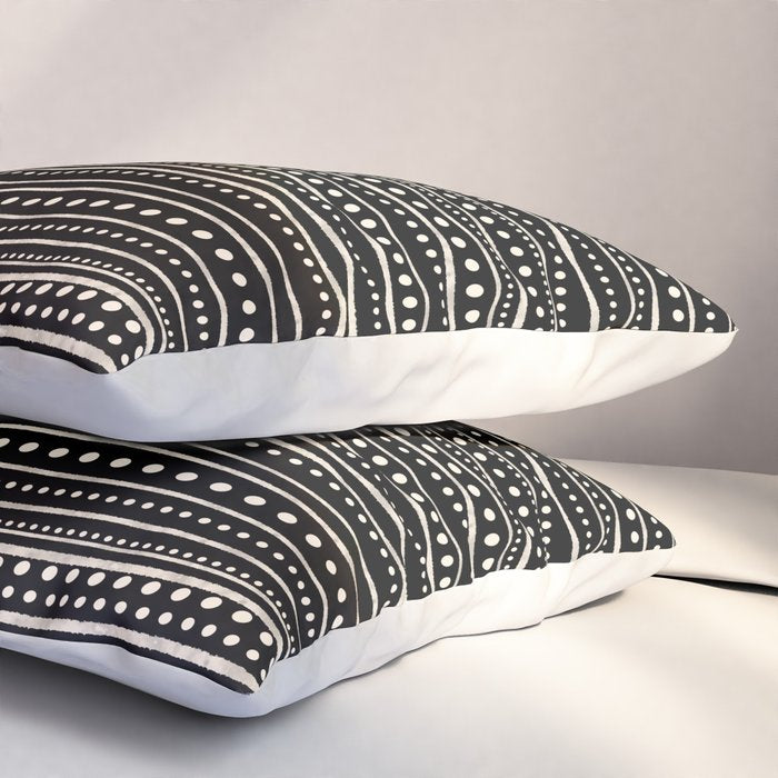 Bamako Striped and Dotted Pattern in Black and Almond Cream Pillow Sham Gallery Image 3