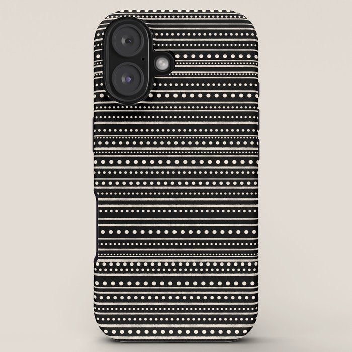 Bamako Striped and Dotted Pattern in Black and Almond Cream iPhone Case Gallery Image 5