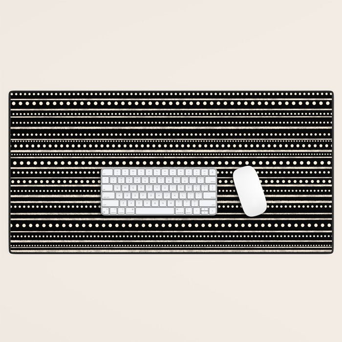 Bamako Striped and Dotted Pattern in Black and Almond Cream Desk Mat Gallery Image 1