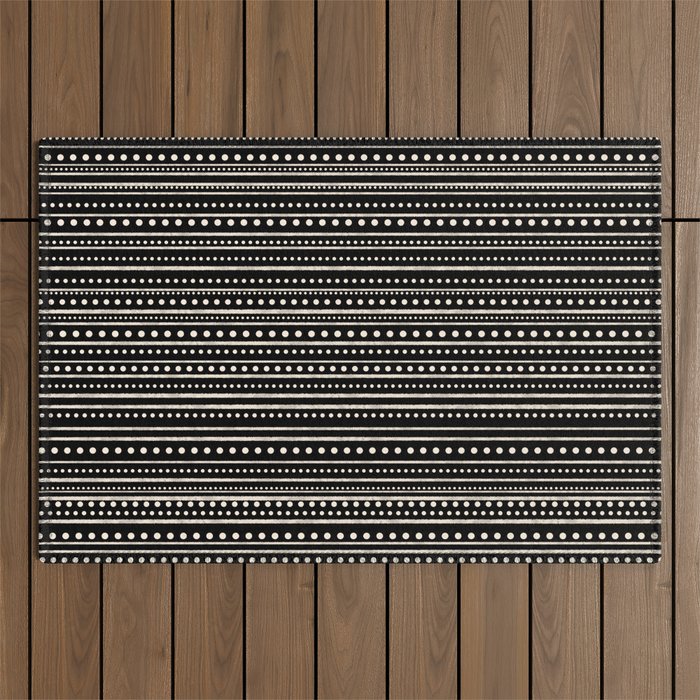 Bamako Striped and Dotted Pattern in Black and Almond Cream Outdoor Rug Gallery Image 1