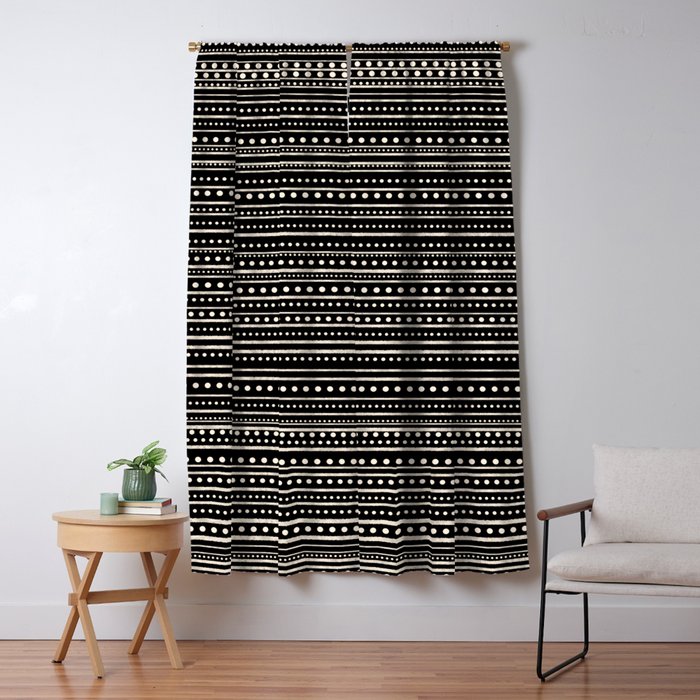 Bamako Striped and Dotted Pattern in Black and Almond Cream Window Curtain Gallery Image 5