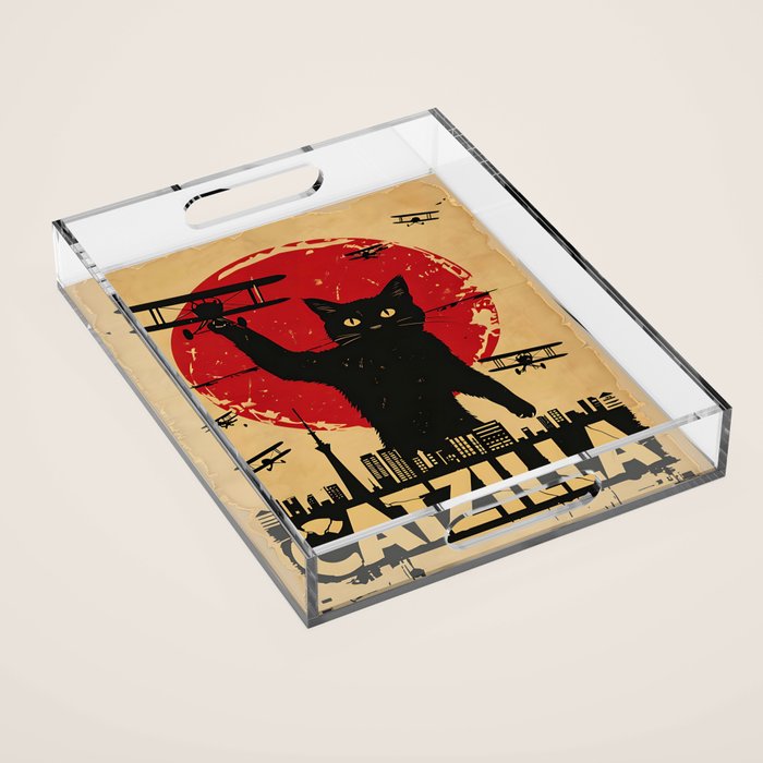 Catzilla vintage poster Acrylic Tray Gallery Image 1