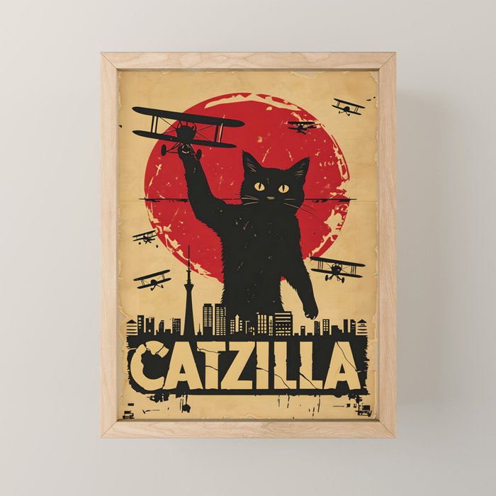 Catzilla vintage poster Mini Art Print Gallery Image 1