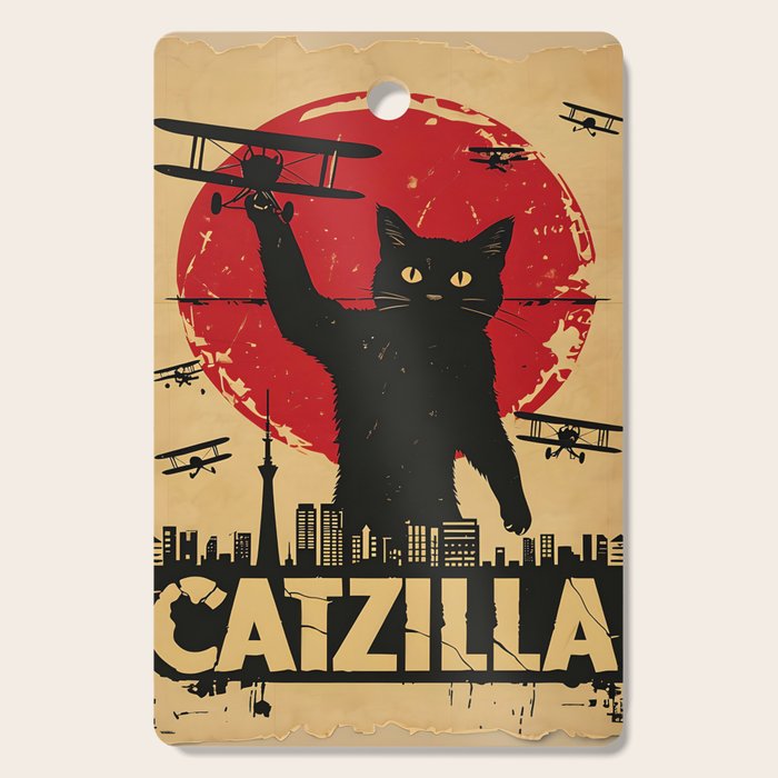 Catzilla vintage poster Cutting Board Gallery Image 1