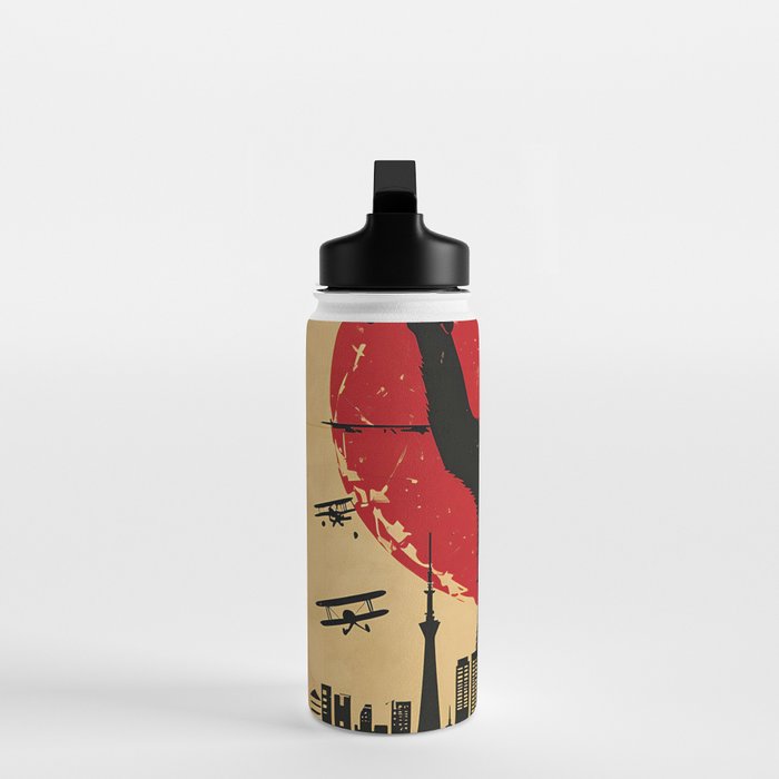Catzilla vintage poster Water Bottle Gallery Image 3