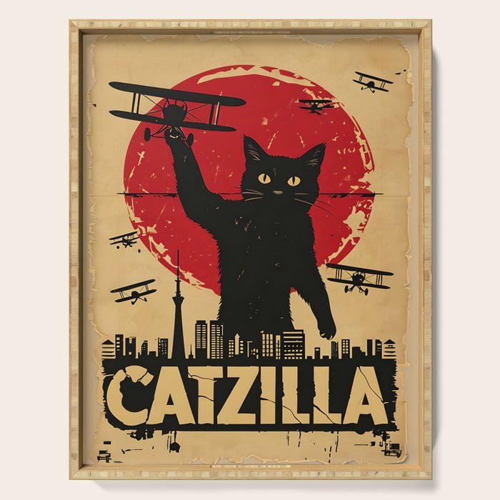 Catzilla vintage poster Serving Tray Gallery Image 1