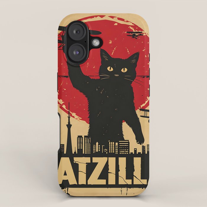 Catzilla vintage poster iPhone Case Gallery Image 1