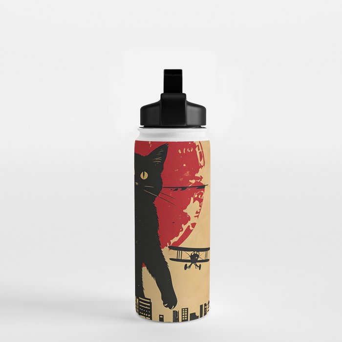 Catzilla vintage poster Water Bottle Gallery Image 2