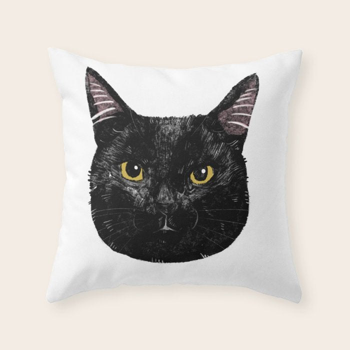 Black Cat needs snacks Throw Pillow Gallery Image 1