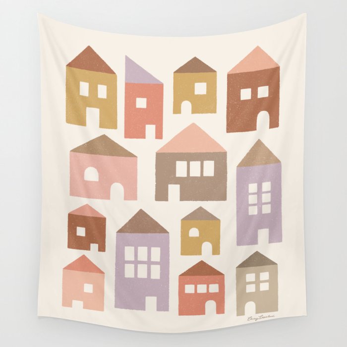 Happy Houses - Earth Tones Wall Tapestry Gallery Image 1