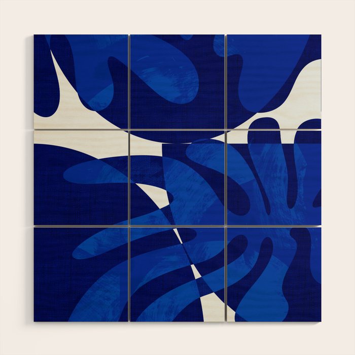 geometric blue matisse shapes Wood Wall Art Gallery Image 1