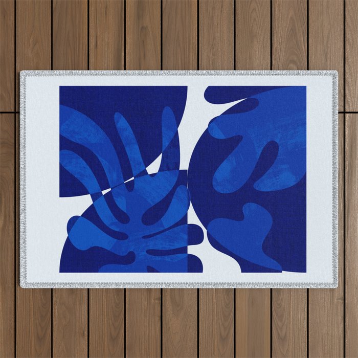 geometric blue matisse shapes Outdoor Rug Gallery Image 1