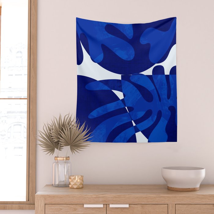 geometric blue matisse shapes Wall Tapestry Gallery Image 2