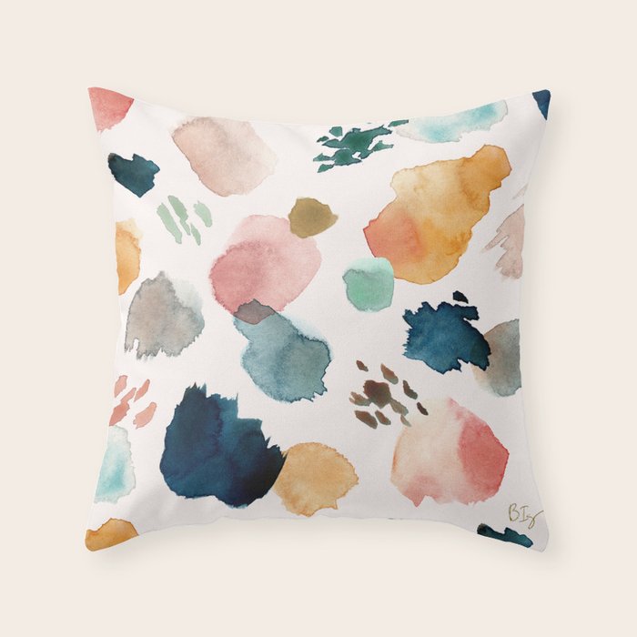WILD WHIMS Abstract Watercolor Brush Strokes Throw Pillow Gallery Image 1