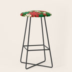 Retro Christmas Flowers 60s 70s Aesthetic Floral Pattern in Vintage Green Red Cream Stool Gallery Image 1