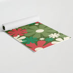 Retro Christmas Flowers 60s 70s Aesthetic Floral Pattern in Vintage Green Red Cream Yoga Mat Gallery Image 2