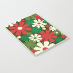 Retro Christmas Flowers 60s 70s Aesthetic Floral Pattern in Vintage Green Red Cream Notebook Gallery Image 3