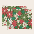 Retro Christmas Flowers 60s 70s Aesthetic Floral Pattern in Vintage Green Red Cream Placemat Gallery Image 1