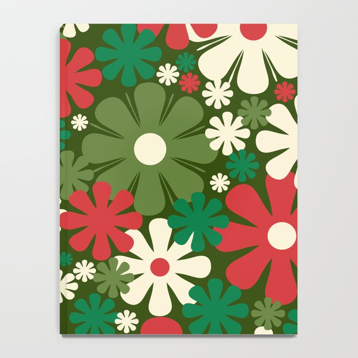 Retro Christmas Flowers 60s 70s Aesthetic Floral Pattern in Vintage Green Red Cream Notebook Gallery Image 4