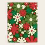 Retro Christmas Flowers 60s 70s Aesthetic Floral Pattern in Vintage Green Red Cream Poster Gallery Image 4