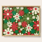 Retro Christmas Flowers 60s 70s Aesthetic Floral Pattern in Vintage Green Red Cream Serving Tray Gallery Image 1