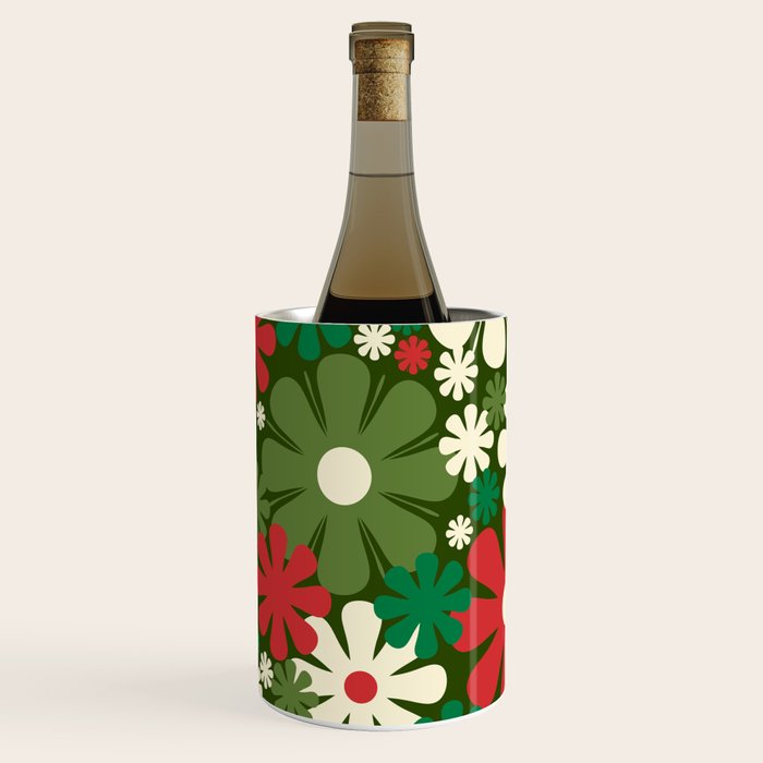 Retro Christmas Flowers 60s 70s Aesthetic Floral Pattern in Vintage Green Red Cream Wine Chiller Gallery Image 3