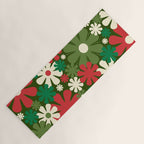 Retro Christmas Flowers 60s 70s Aesthetic Floral Pattern in Vintage Green Red Cream Yoga Mat Gallery Image 1