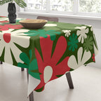 Retro Christmas Flowers 60s 70s Aesthetic Floral Pattern in Vintage Green Red Cream Tablecloth Gallery Image 3