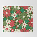 Retro Christmas Flowers 60s 70s Aesthetic Floral Pattern in Vintage Green Red Cream Throw Blanket Gallery Image 2