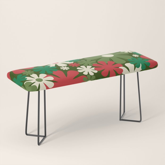 Retro Christmas Flowers 60s 70s Aesthetic Floral Pattern in Vintage Green Red Cream Bench Gallery Image 1