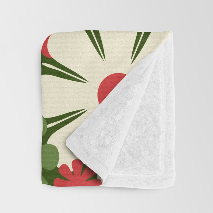 Retro Christmas Flowers 60s 70s Aesthetic Floral Pattern in Vintage Green Red Cream Throw Blanket Gallery Image 3