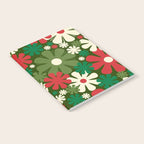Retro Christmas Flowers 60s 70s Aesthetic Floral Pattern in Vintage Green Red Cream Notebook Gallery Image 2