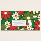 Retro Christmas Flowers 60s 70s Aesthetic Floral Pattern in Vintage Green Red Cream Desk Mat Gallery Image 1