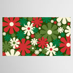 Retro Christmas Flowers 60s 70s Aesthetic Floral Pattern in Vintage Green Red Cream Tablecloth Gallery Image 2