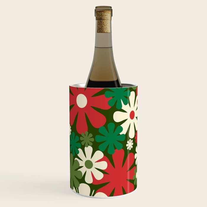 Retro Christmas Flowers 60s 70s Aesthetic Floral Pattern in Vintage Green Red Cream Wine Chiller Gallery Image 2