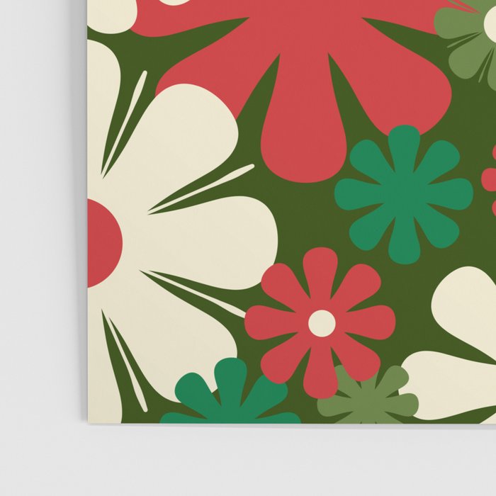 Retro Christmas Flowers 60s 70s Aesthetic Floral Pattern in Vintage Green Red Cream Poster Gallery Image 3