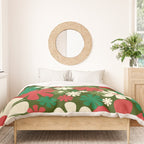 Retro Christmas Flowers 60s 70s Aesthetic Floral Pattern in Vintage Green Red Cream Duvet Cover Gallery Image 3
