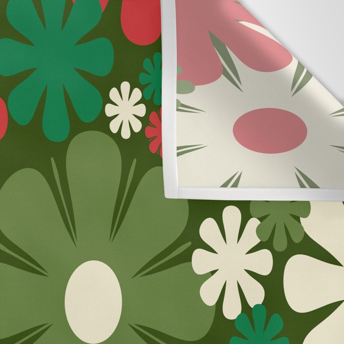 Retro Christmas Flowers 60s 70s Aesthetic Floral Pattern in Vintage Green Red Cream Wall Tapestry Gallery Image 3