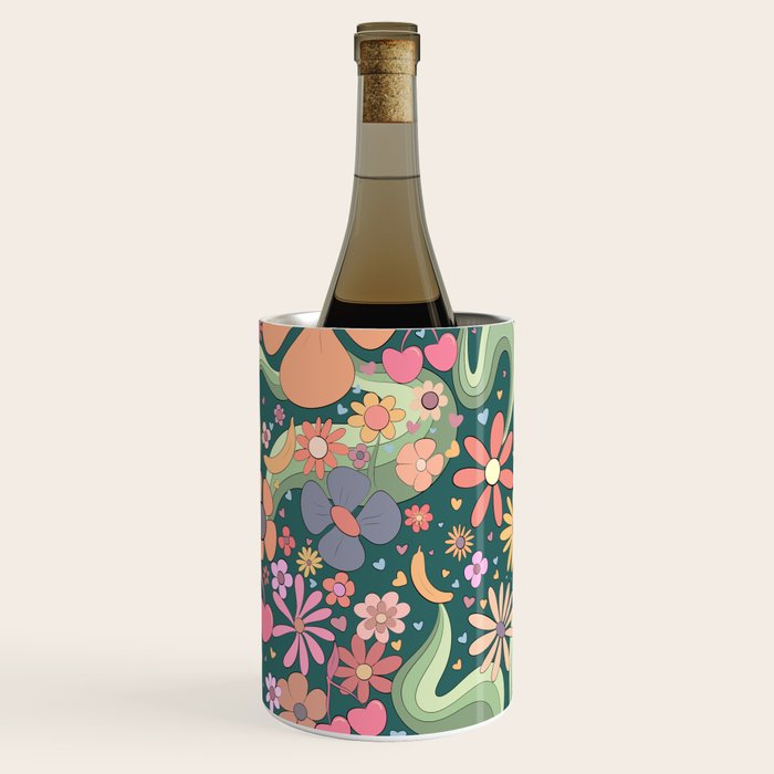 Retro Hippie 70s rainbow flower garden pattern  Wine Chiller Gallery Image 1