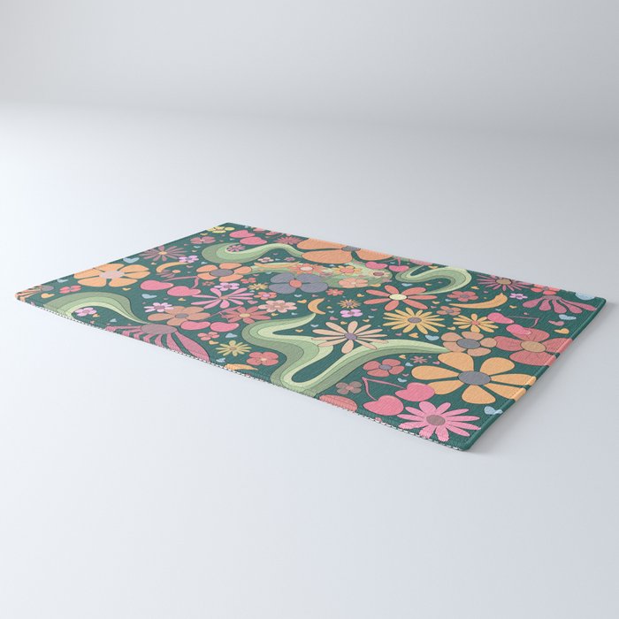 Retro Hippie 70s rainbow flower garden pattern  Rug Gallery Image 3