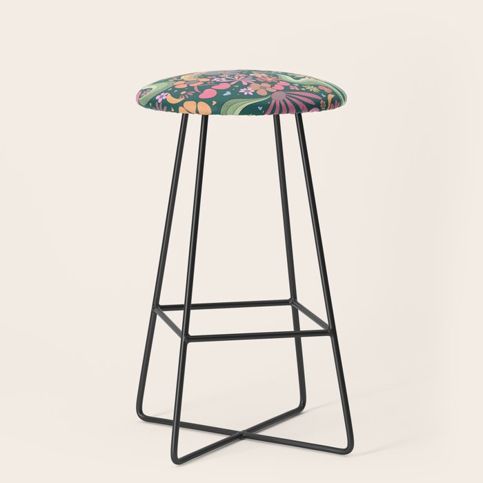 Retro Hippie 70s rainbow flower garden pattern  Stool Gallery Image 1