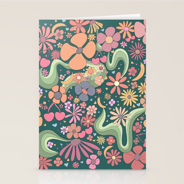 Retro Hippie 70s rainbow flower garden pattern  Stationery Card Gallery Image 2