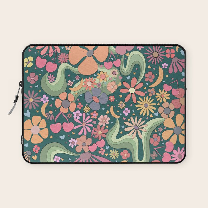 Retro Hippie 70s rainbow flower garden pattern  Laptop Sleeve Gallery Image 1