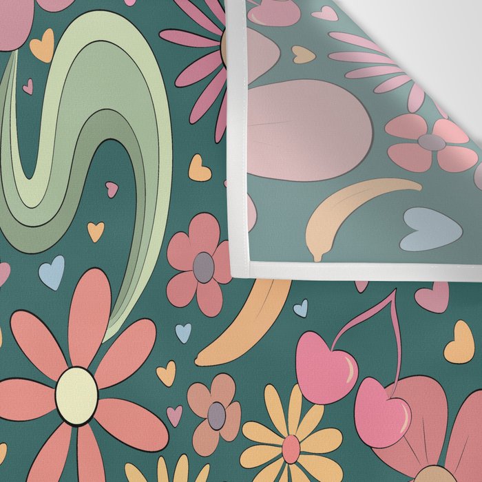 Retro Hippie 70s rainbow flower garden pattern  Wall Tapestry Gallery Image 3