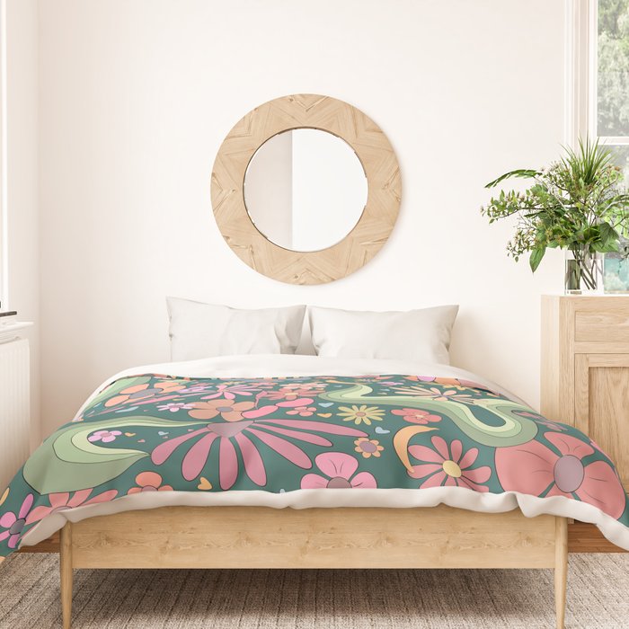 Retro Hippie 70s rainbow flower garden pattern  Duvet Cover Gallery Image 3