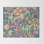 Retro Hippie 70s rainbow flower garden pattern  Throw Blanket Gallery Image 2