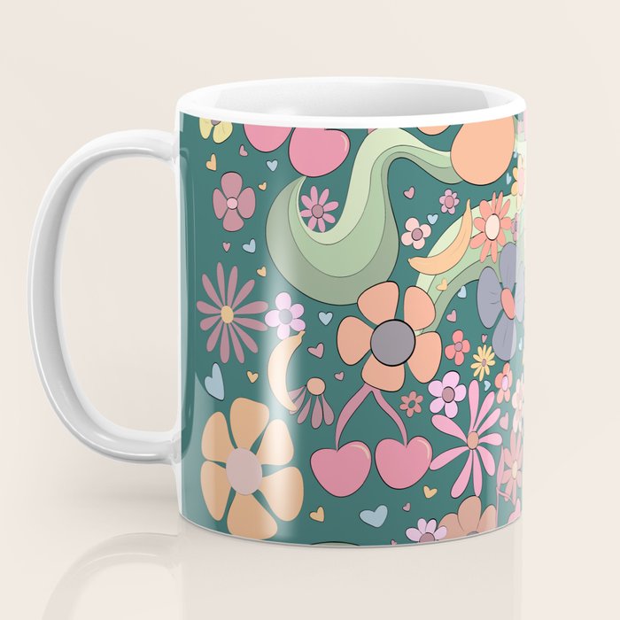 Retro Hippie 70s rainbow flower garden pattern  Coffee Mug Gallery Image 3